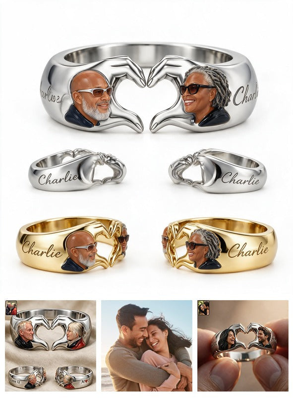 Personalized Anniversary Middle-Aged Black Couple Adjustable Heart Ring Gift