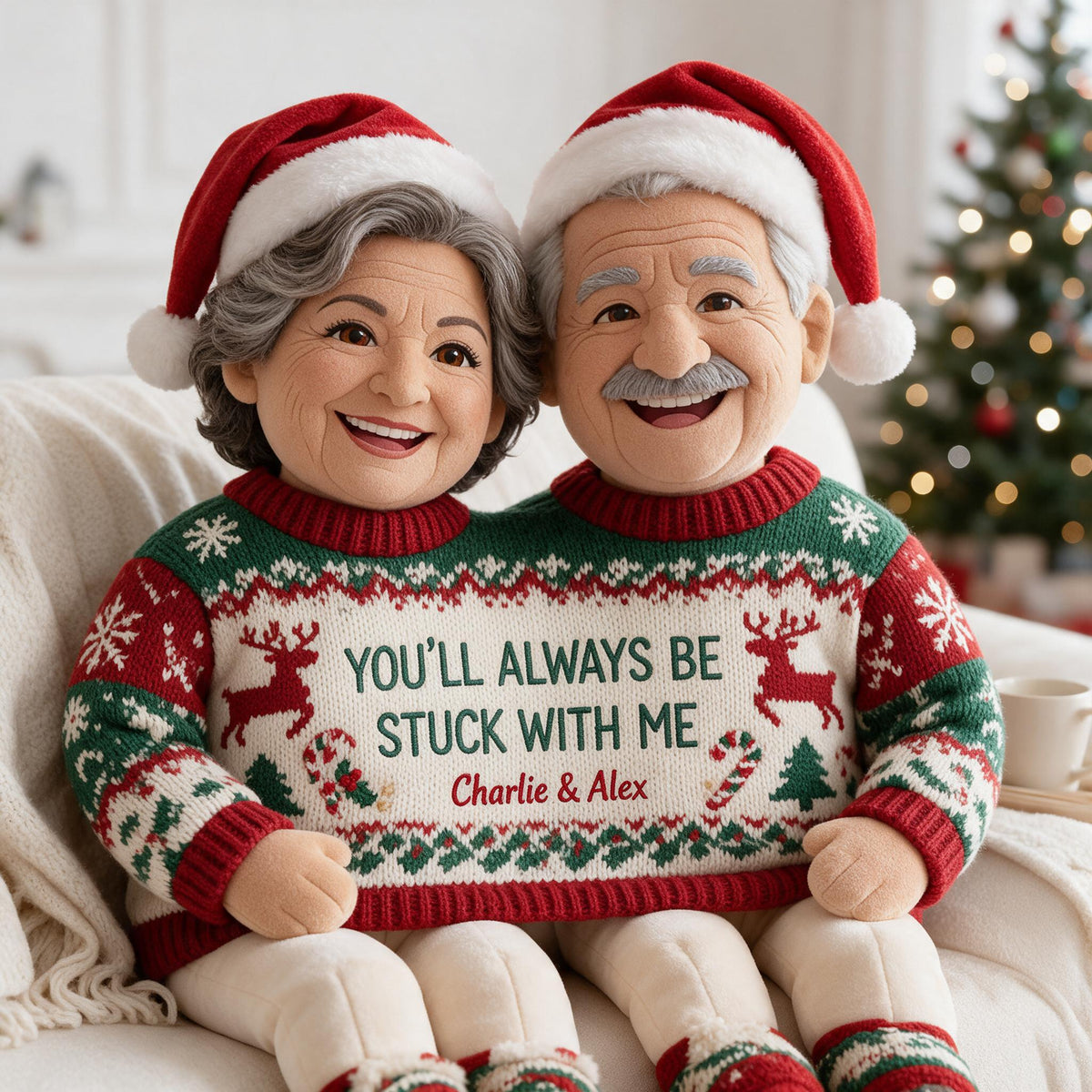 Custom Photo Christmas Older Latino Couple Faux Fur Pillow Couple Holiday Gift