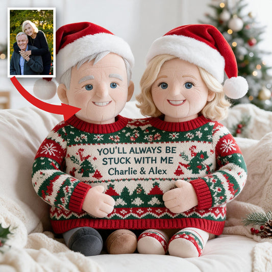 Custom Photo Christmas Older Couple Faux Fur Pillow Gift for Parents Grandparents