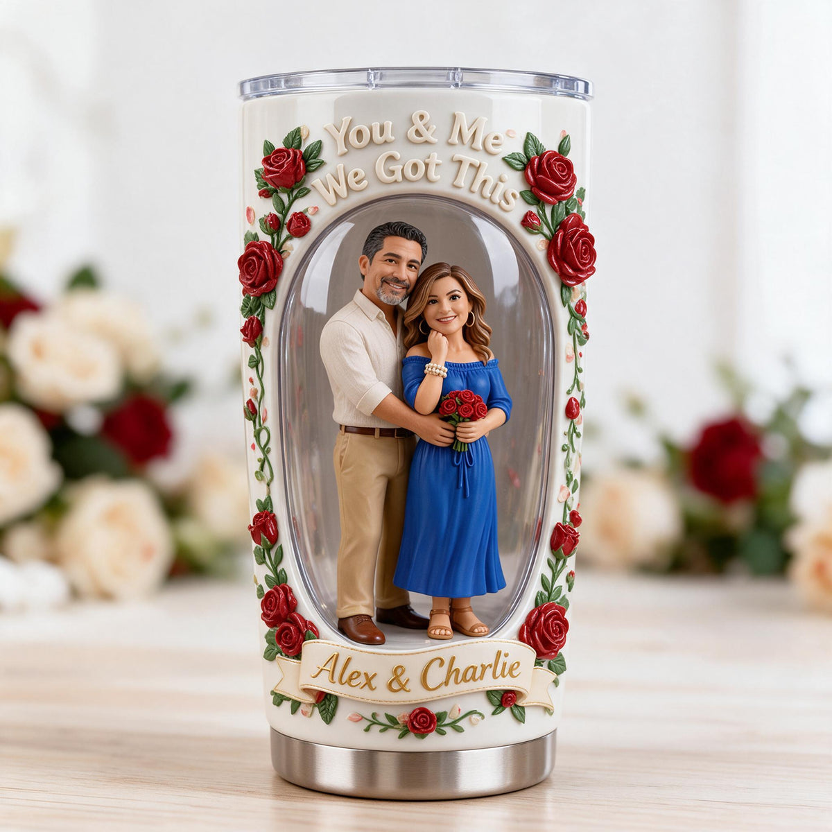 Custom Photo Middle-Aged Latino Couple Tumbler, Husband & Wife Gift