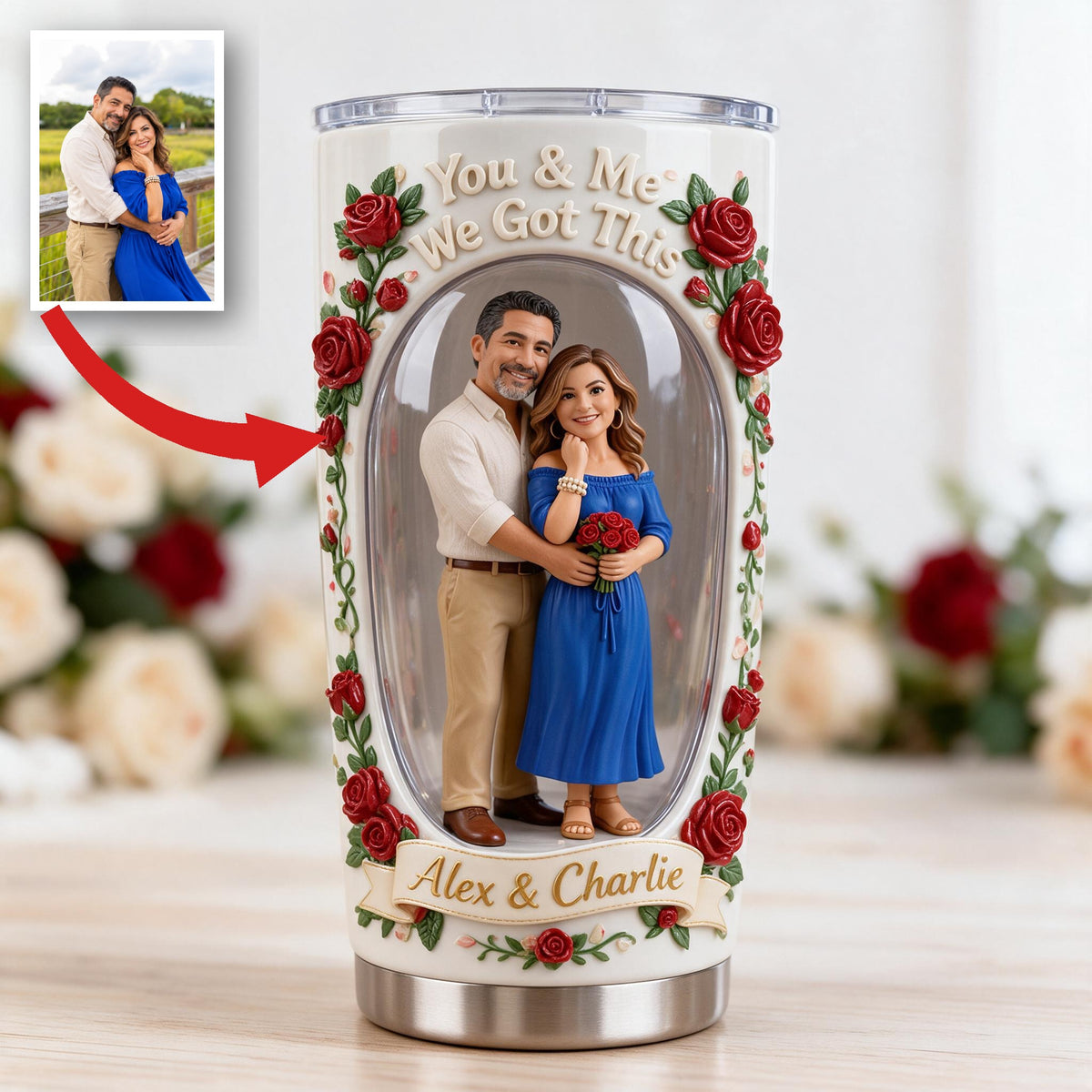 Custom Photo Middle-Aged Latino Couple Tumbler, Husband & Wife Gift