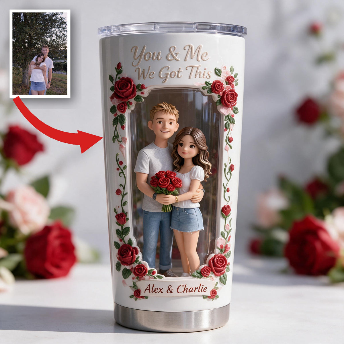 Custom Photo Husband Wife Couple Tumbler Romantic Rose Drinkware Gift
