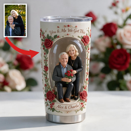 Custom Photo Older Couple Rose Design Tumbler, Personalized Grandparents Gift