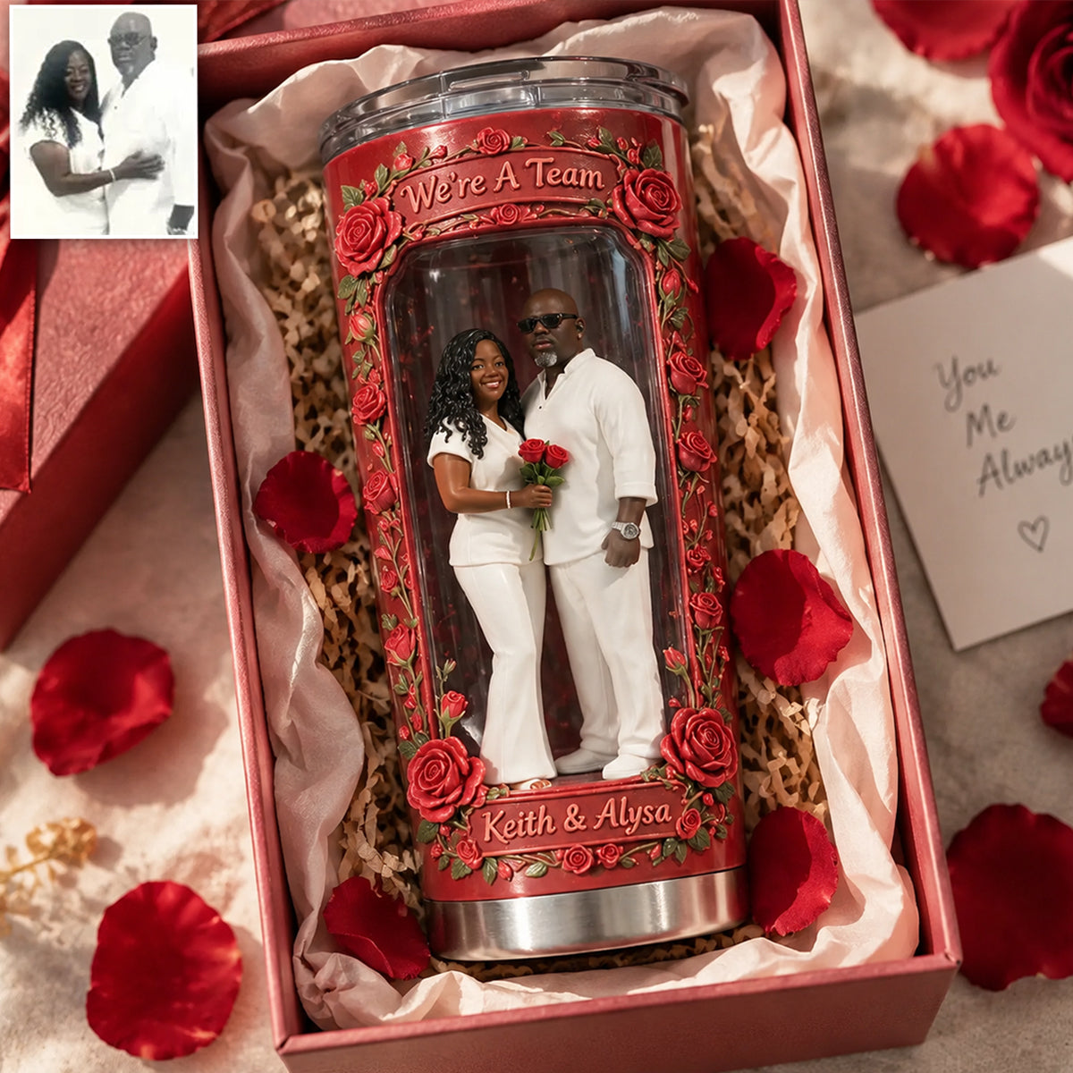 Custom Photo Middle-Aged Black Couple Tumbler, Husband & Wife Keepsake Gift