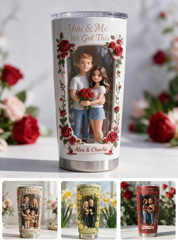 Custom Photo Husband Wife Couple Tumbler Romantic Rose Drinkware Gift