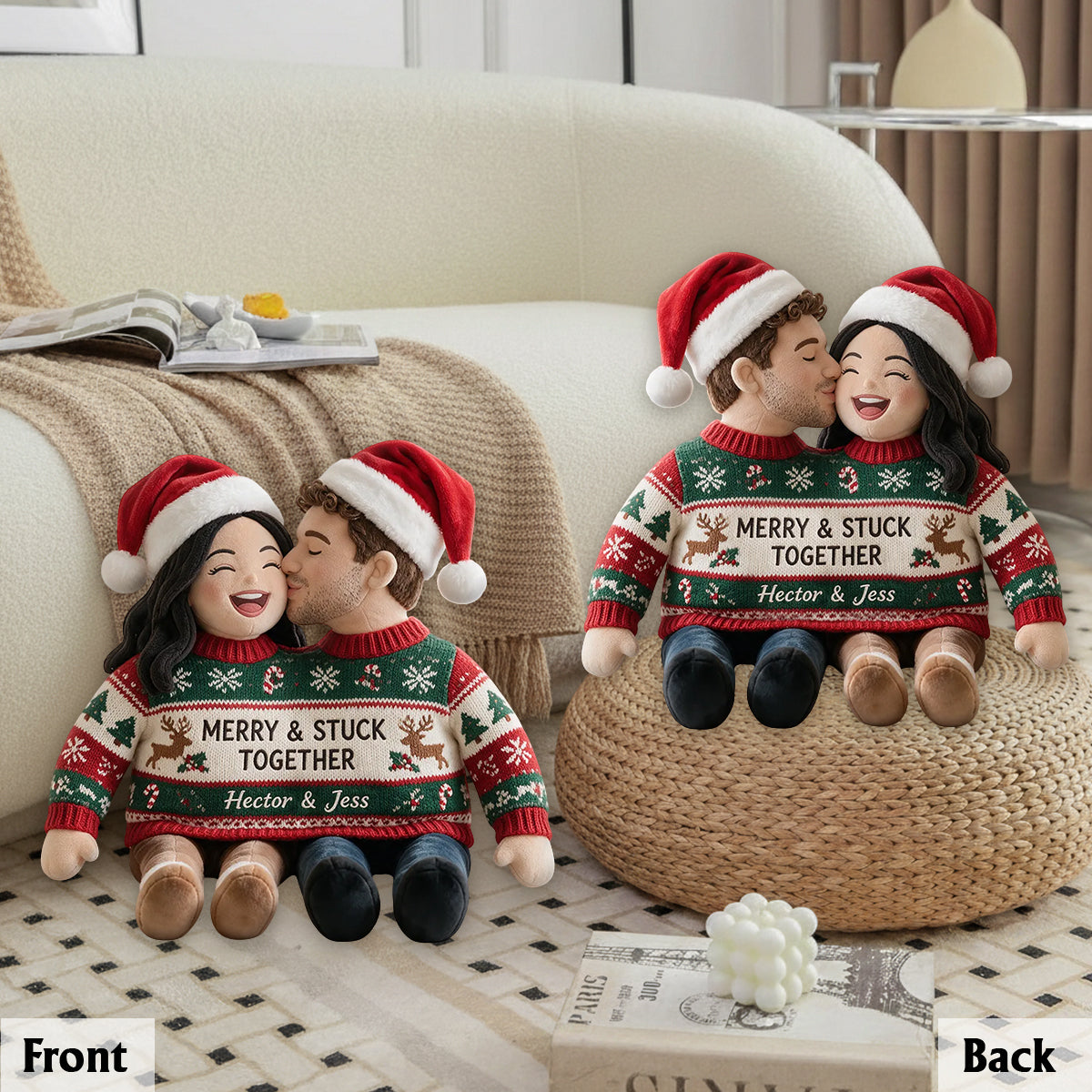 Custom Photo Christmas Older Black Couple Faux Fur Pillow, Couple Gift