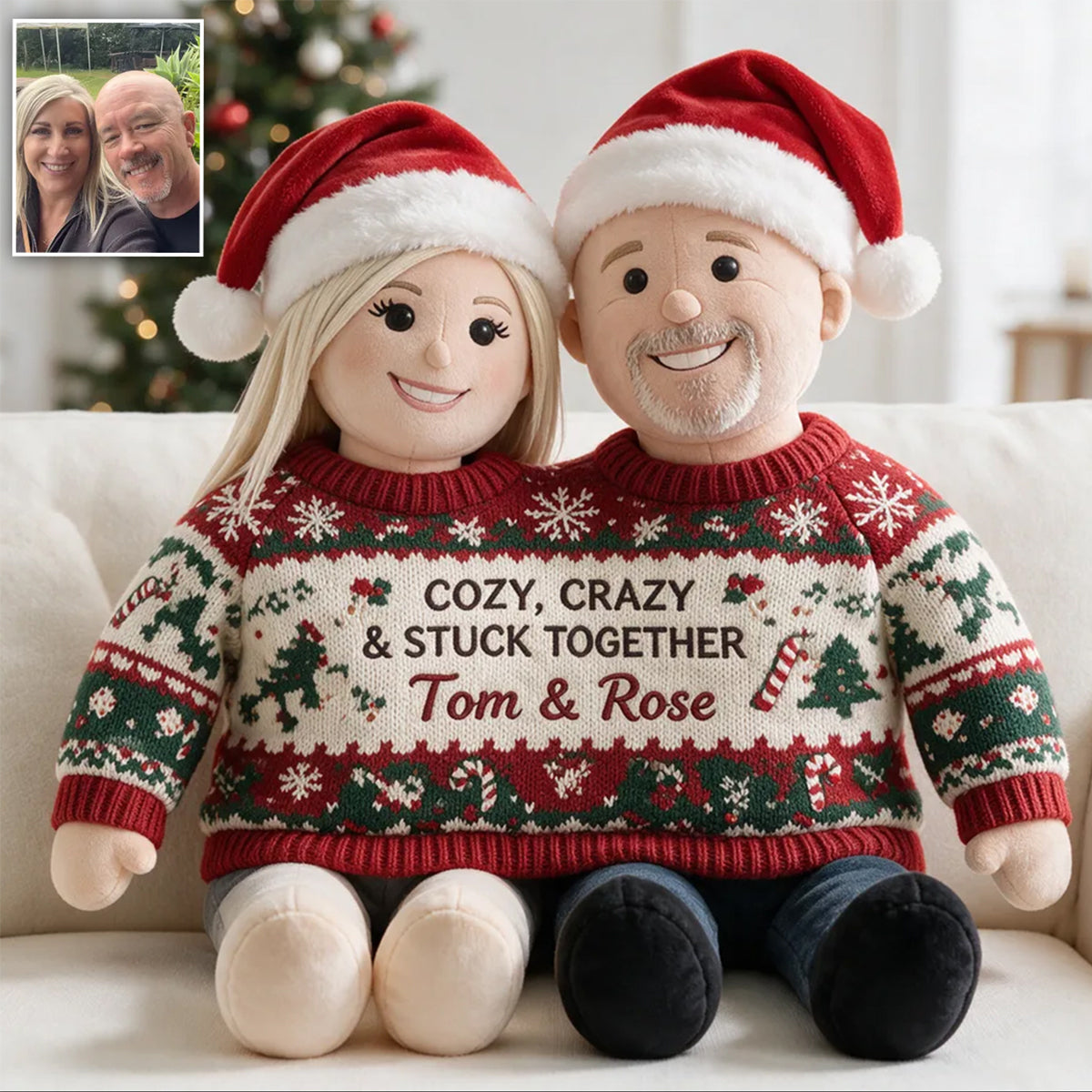 Custom Photo Christmas Middle-Aged Black Couple Faux Fur Pillow, Holiday Couple Gift