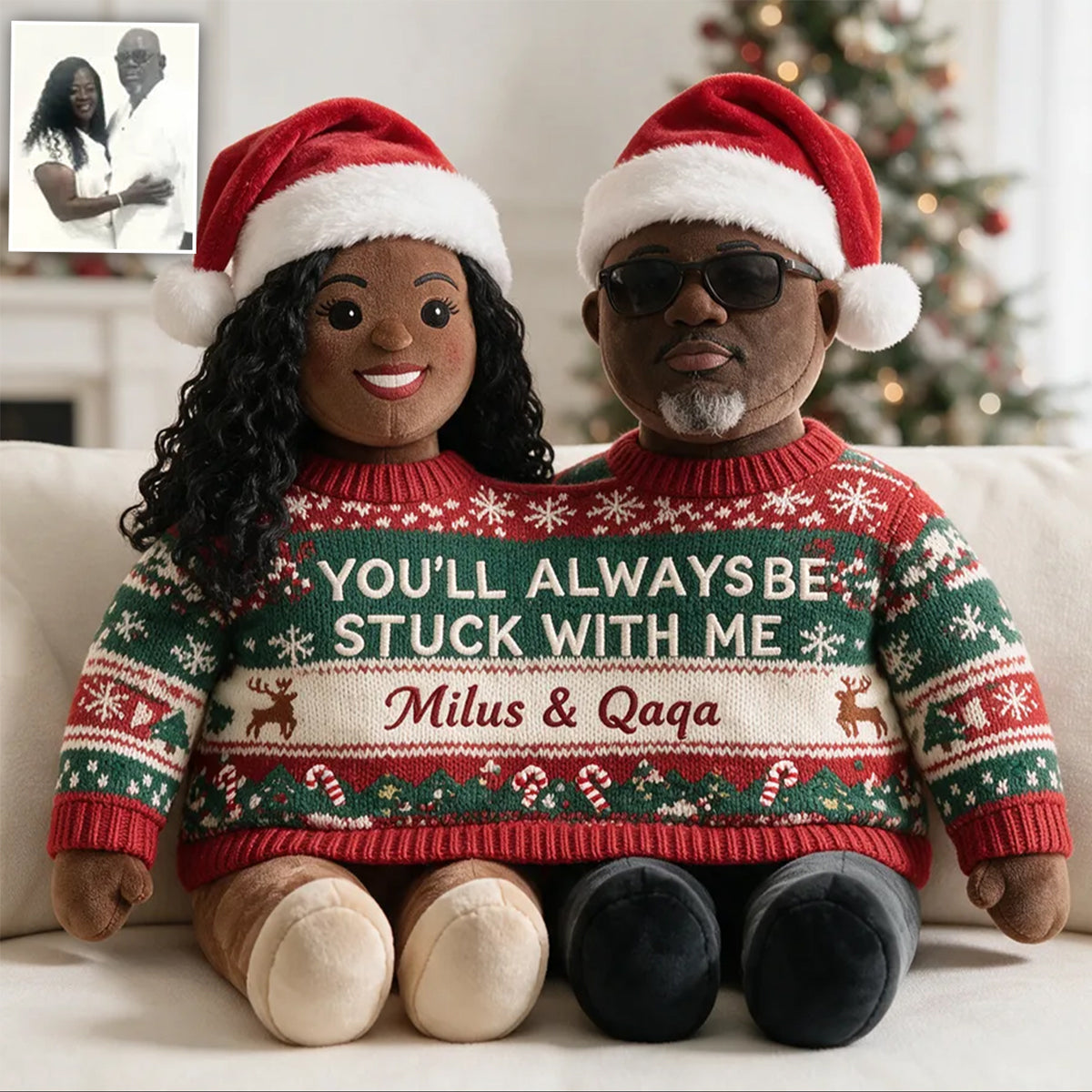 Custom Photo Christmas Lesbian Couple Faux Fur Pillow LGBT Couple Holiday Gift