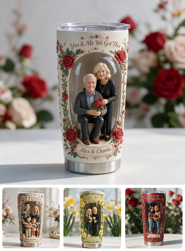 Custom Photo Older Couple Rose Design Tumbler, Personalized Grandparents Gift