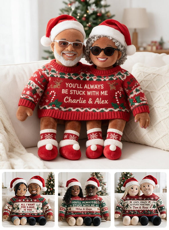 Custom Photo Christmas Middle-Aged Black Couple Faux Fur Pillow, Holiday Couple Gift