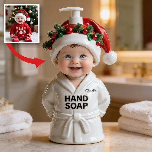 Personalized Christmas Baby Boy Soap Dispenser Festive Bathroom Gift