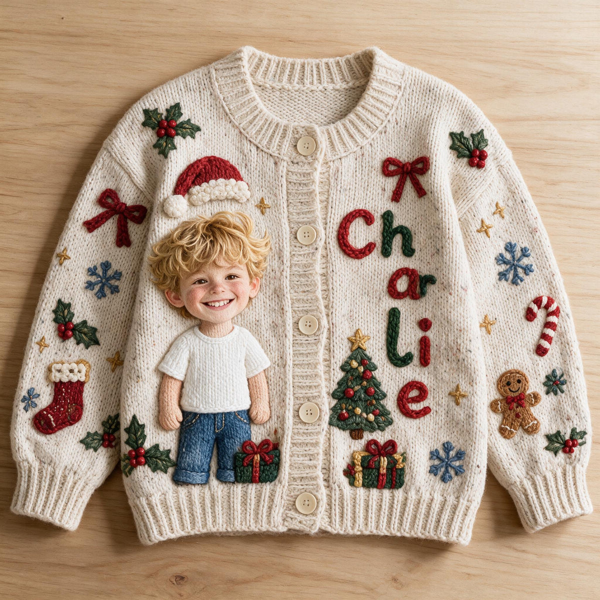 Personalized Christmas Little Boy Cardigan Sweater Custom Kid Holiday Gift