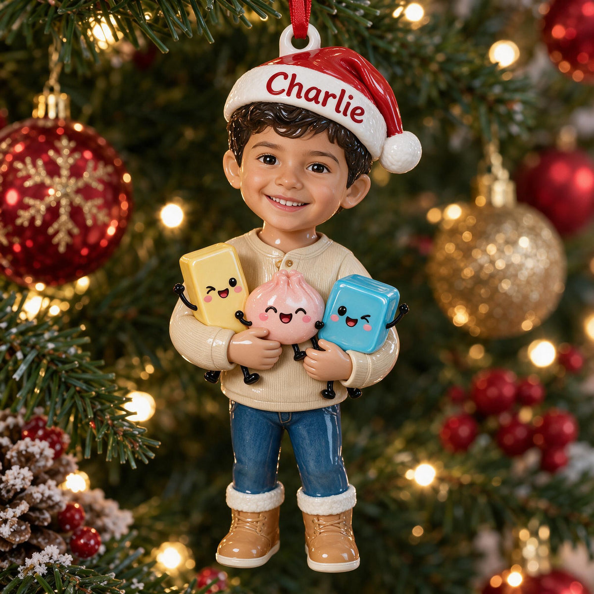 Ornement 3D de Noël personnalisé Petit Garçon Latino - Cadeau Fils Petit-fils Neveu