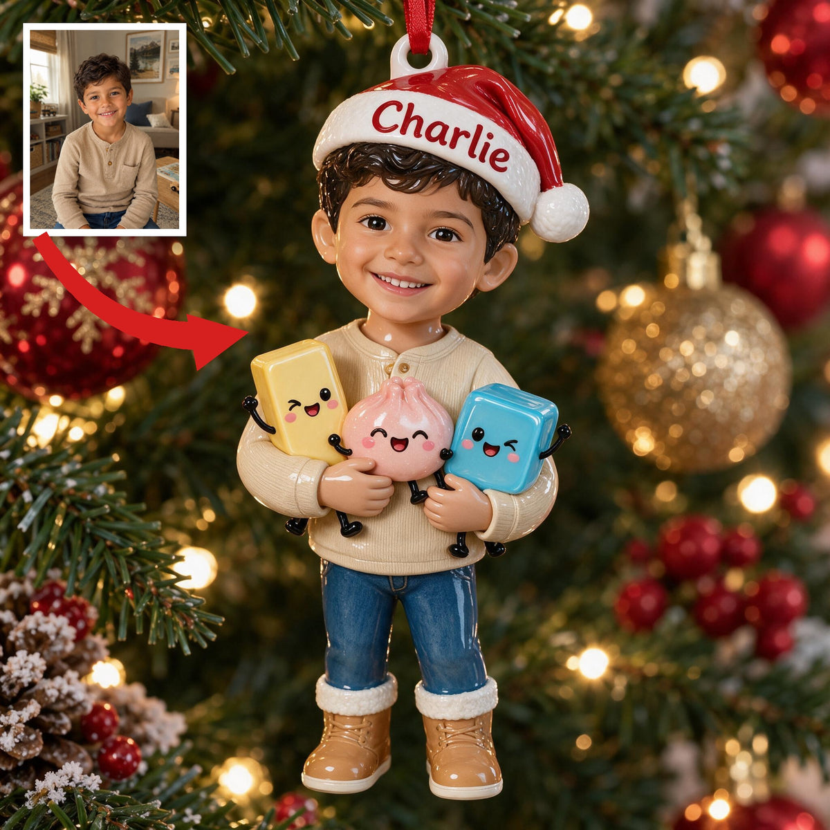 Ornement 3D de Noël personnalisé Petit Garçon Latino - Cadeau Fils Petit-fils Neveu