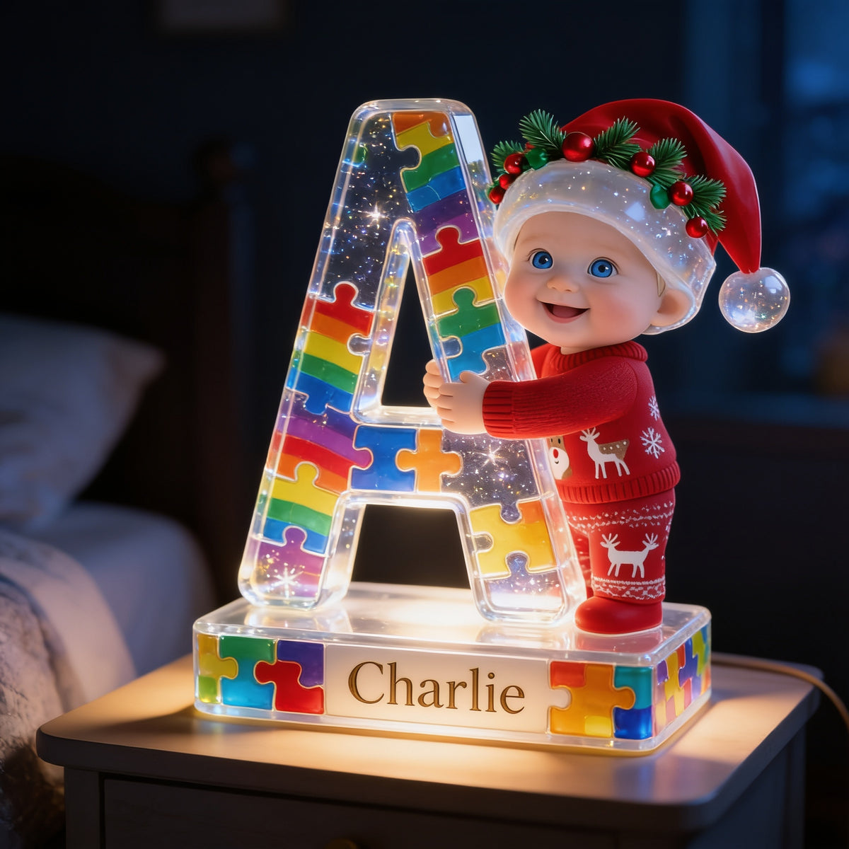 Personalized Christmas Baby Boy Acrylic LED Night Light Holiday Kid Gift