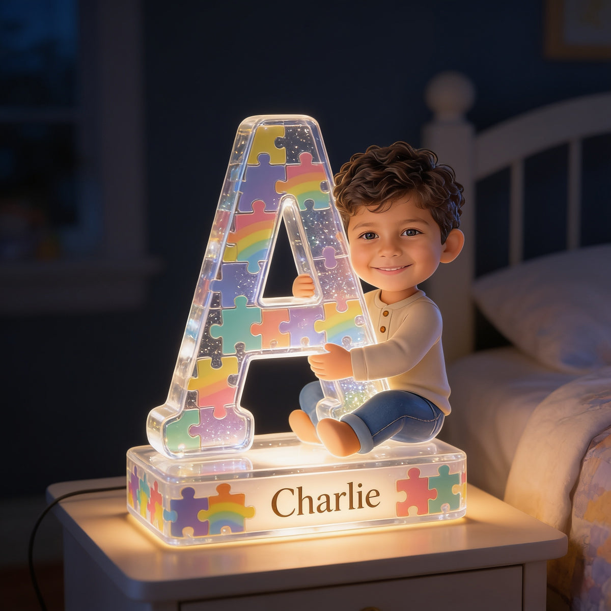Personalized Latino Little Boy Acrylic LED Night Light Custom Kids Room Decor Gift