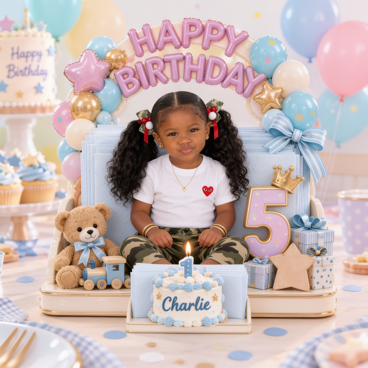 Personalized Birthday Black Little Girl Napkin Holder, Party Table Decor