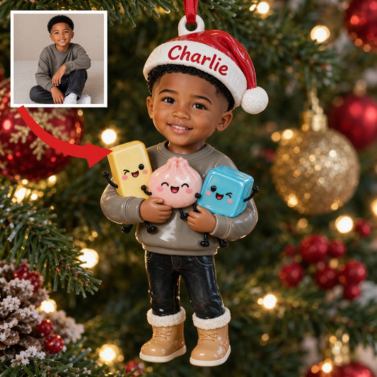 Personalized Christmas Black Little Boy 3D Ornament Gift for Son Grandson Nephew