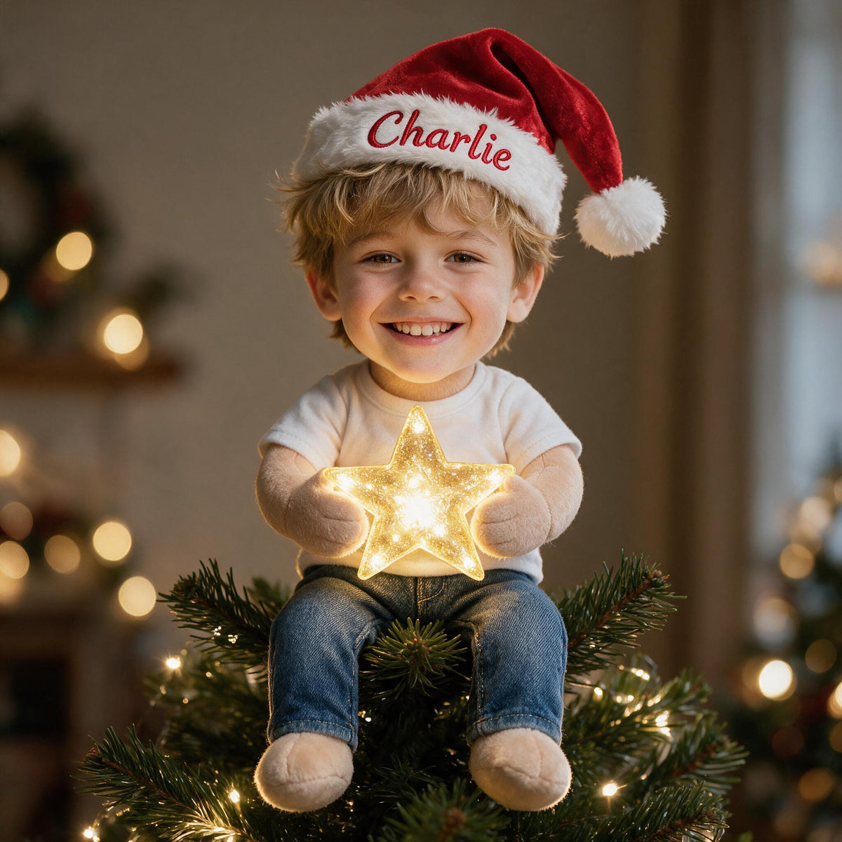 Personalized Christmas Little Boy LED Light Tree Topper Holiday Decor