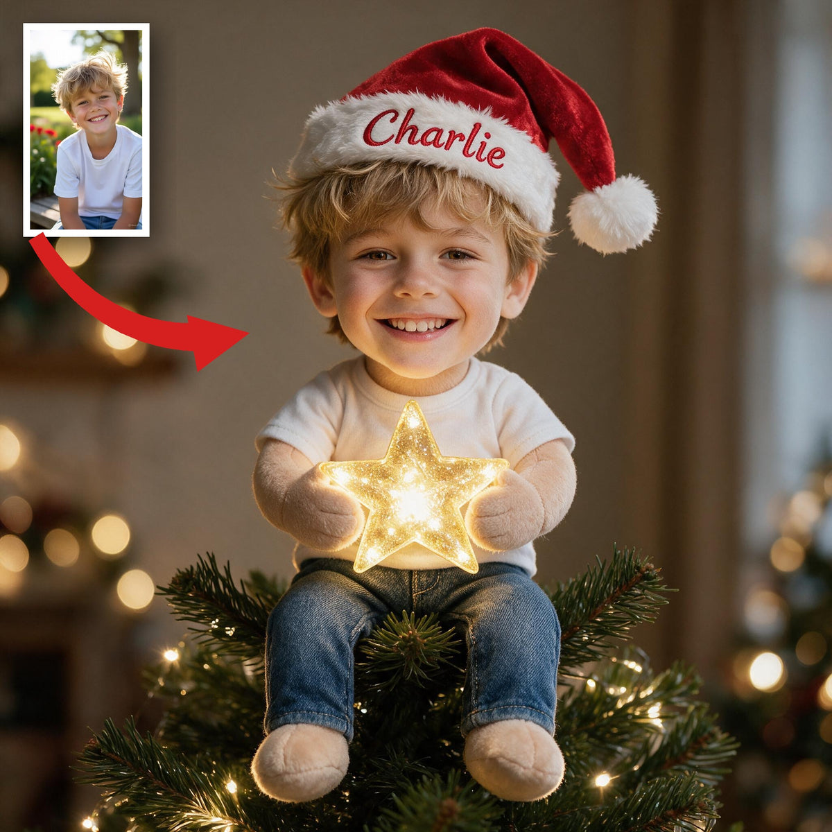 Personalized Christmas Little Boy LED Light Tree Topper Holiday Decor