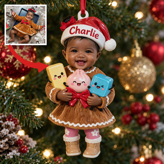 Personalized Christmas Black Christmas Baby Girl 3D Ornament Kids Gift