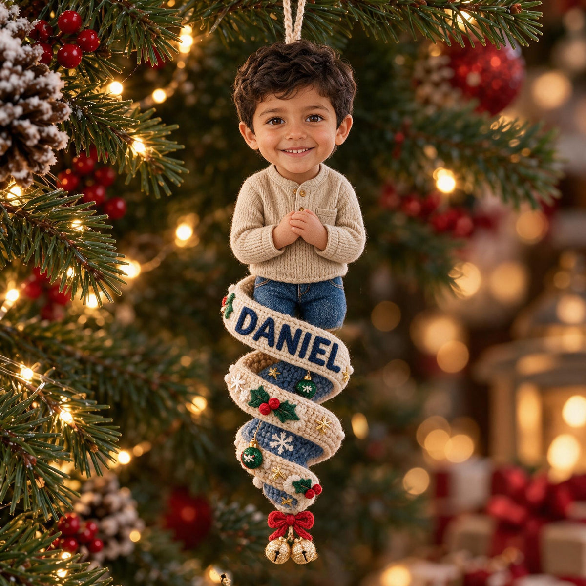 Custom Photo Christmas Latino Little Boy Plush Ornament, Son Grandson Nephew Gift