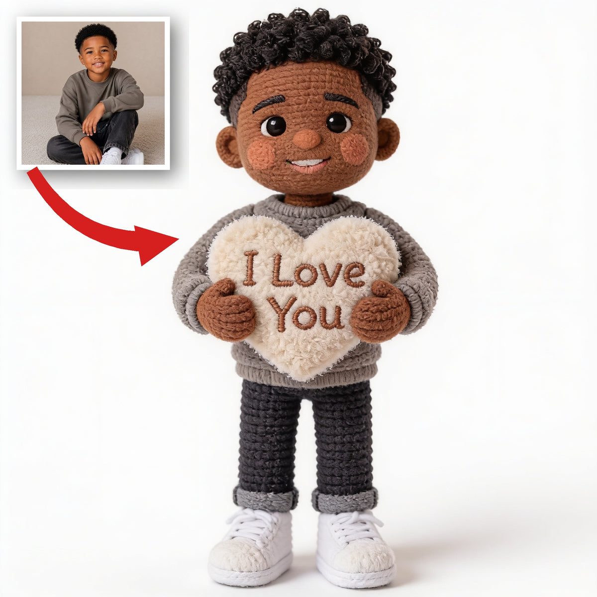 Personalized Black Little Boy Premium Faux Fur Pillow Gift for Son Grandson Nephew