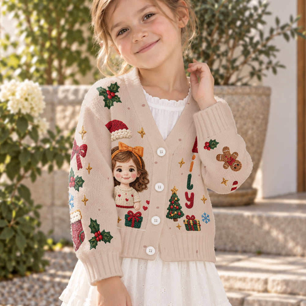 Personalized Christmas Little Girl Cardigan Sweater Gift for Daughter Granddaughter Niece