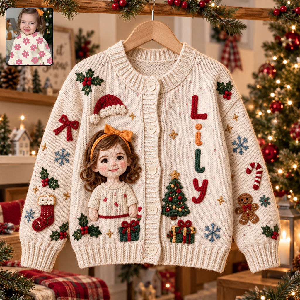Personalized Christmas Black Little Boy Cardigan Sweater Son Grandson Gift