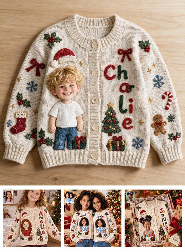 Personalized Christmas Little Boy Cardigan Sweater Custom Kid Holiday Gift