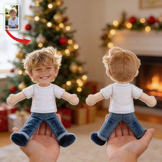 Custom Photo Little Boy Posable Plush Doll Personalized Son Grandson Keepsake Gift
