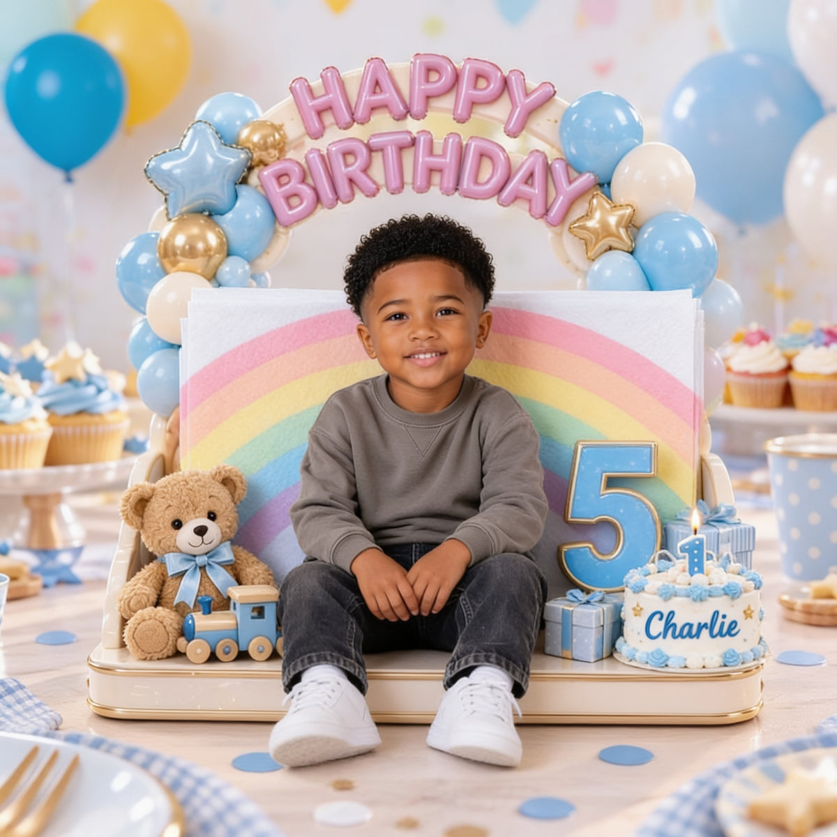 Personalized Birthday Black Little Boy Napkin Holder - Kids Party Table Decor