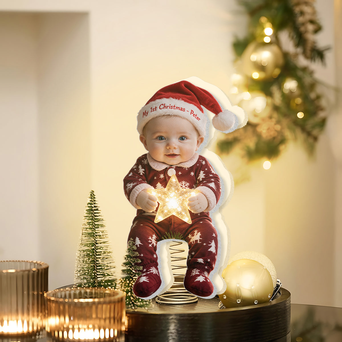 Personalized Christmas Little Girl LED Light Tree Topper Holiday Decor