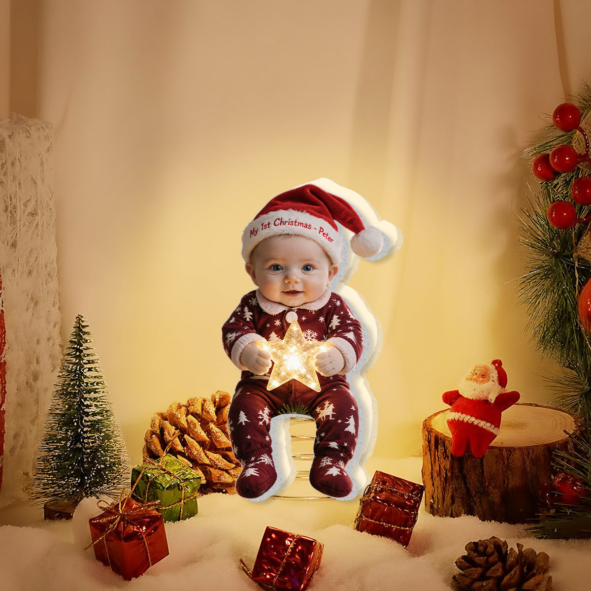 Personalized Christmas Black Little Girl LED Light Tree Topper for Daughter Granddaughter Niece