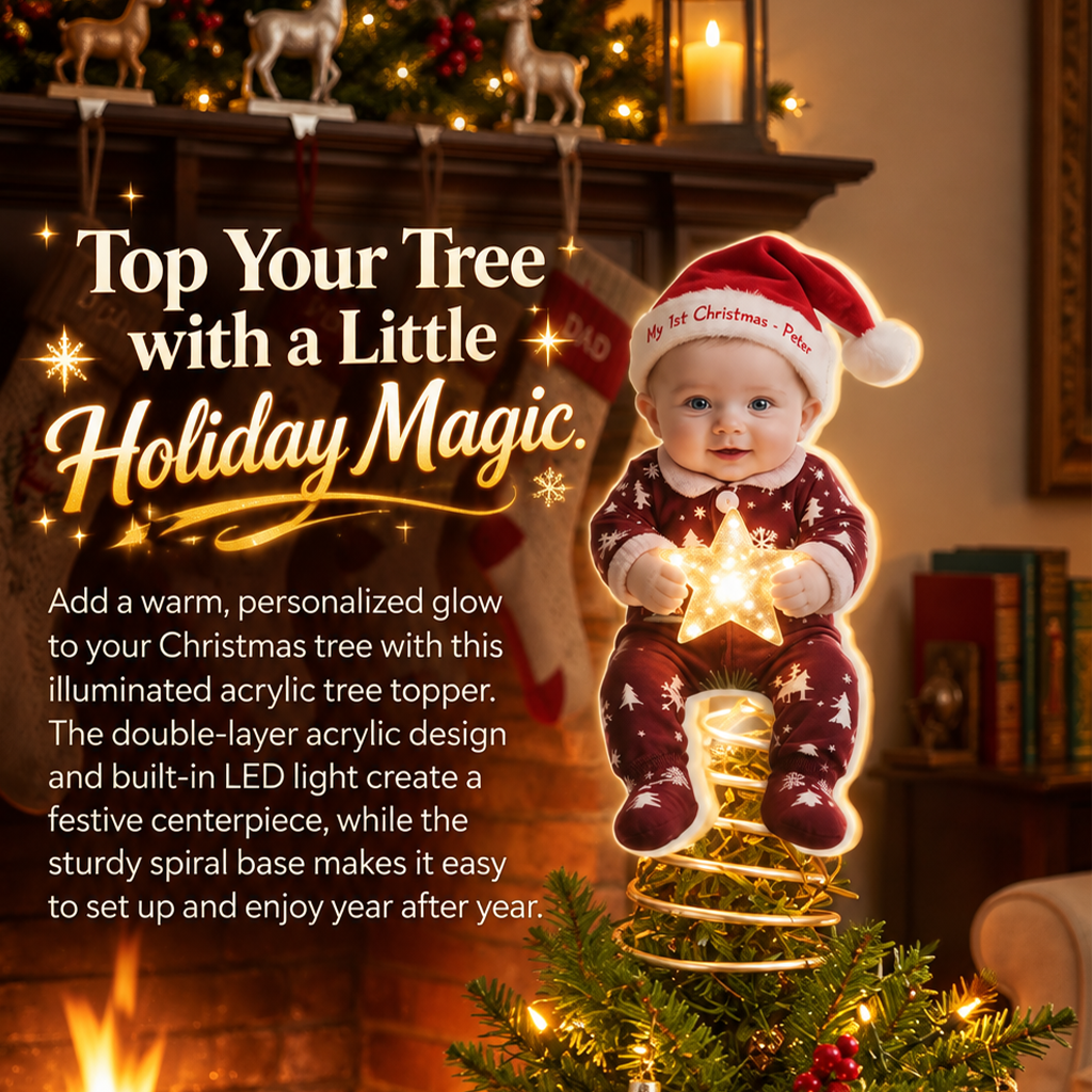 Personalized Christmas Black Little Boy LED Light Tree Topper