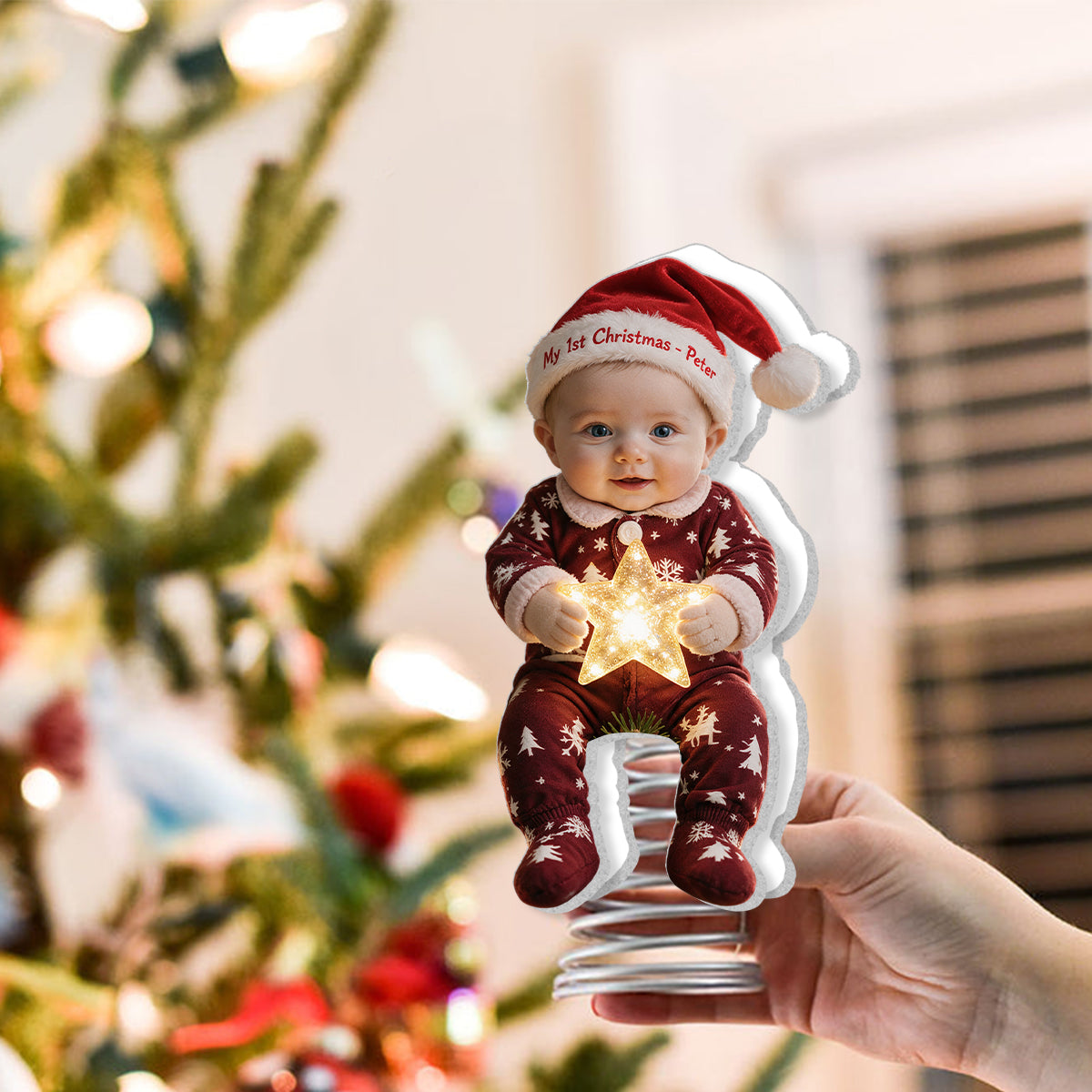 Personalized Christmas Latino Little Boy LED Light Tree Topper Gift for Son Grandson