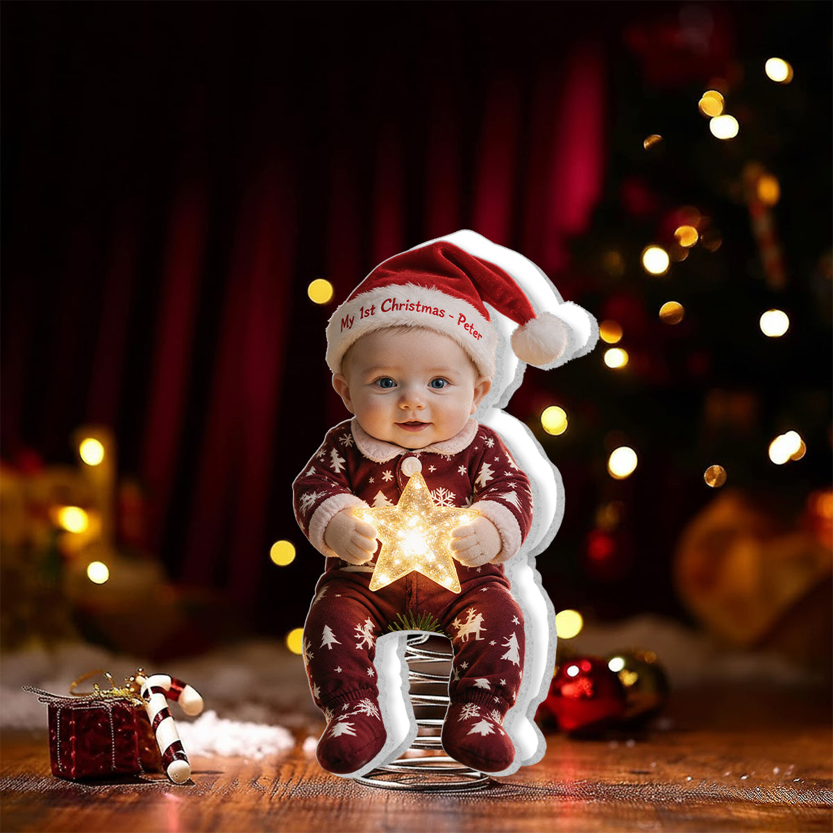 Personalized Christmas Black Christmas Baby Girl Gingerbread Costume LED Tree Topper