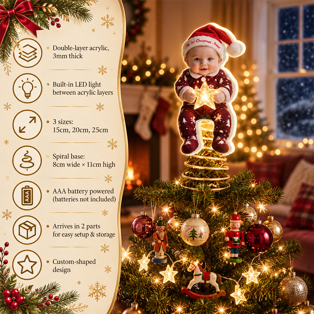 Personalized Christmas Black Little Boy LED Light Tree Topper