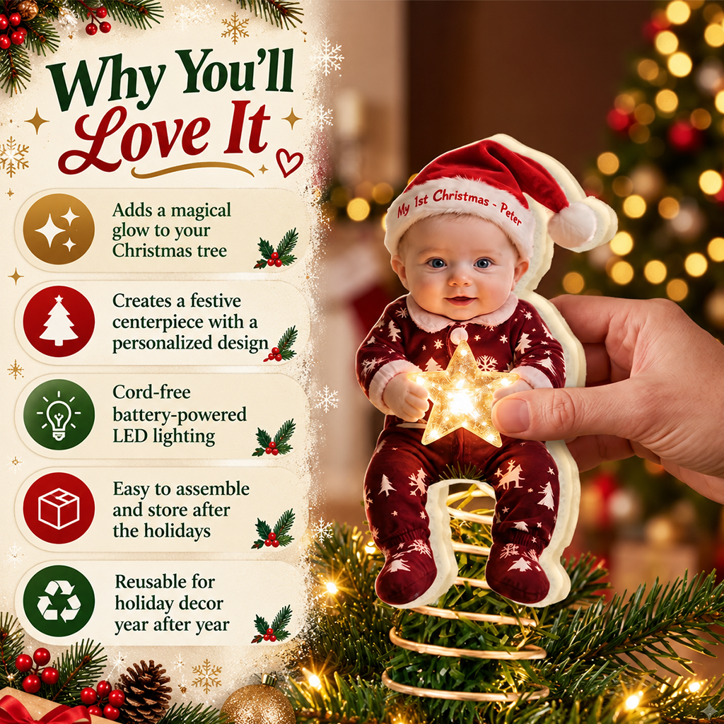 Personalized Christmas Little Boy LED Light Tree Topper Holiday Decor
