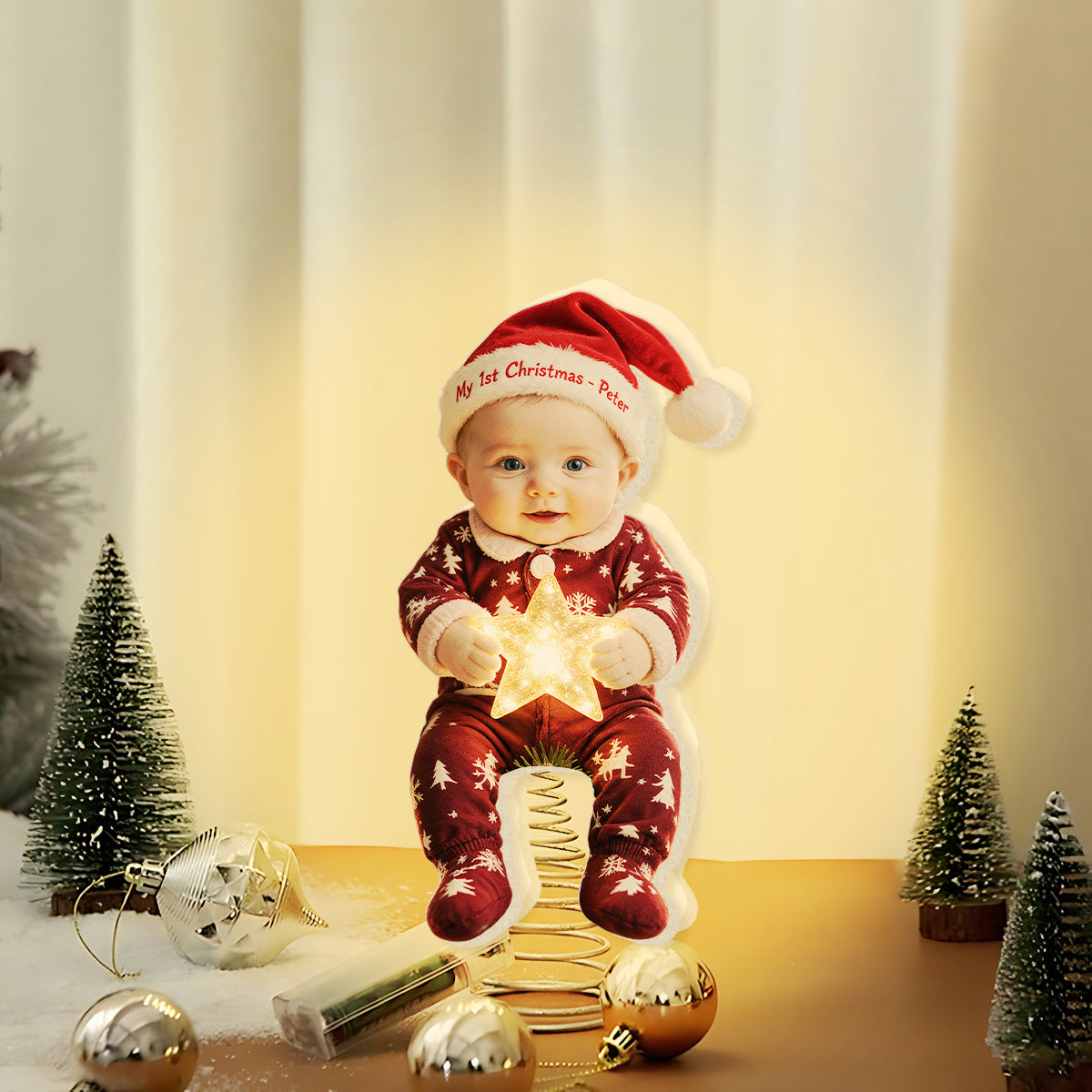 Personalized Christmas Black Little Girl LED Light Tree Topper for Daughter Granddaughter Niece