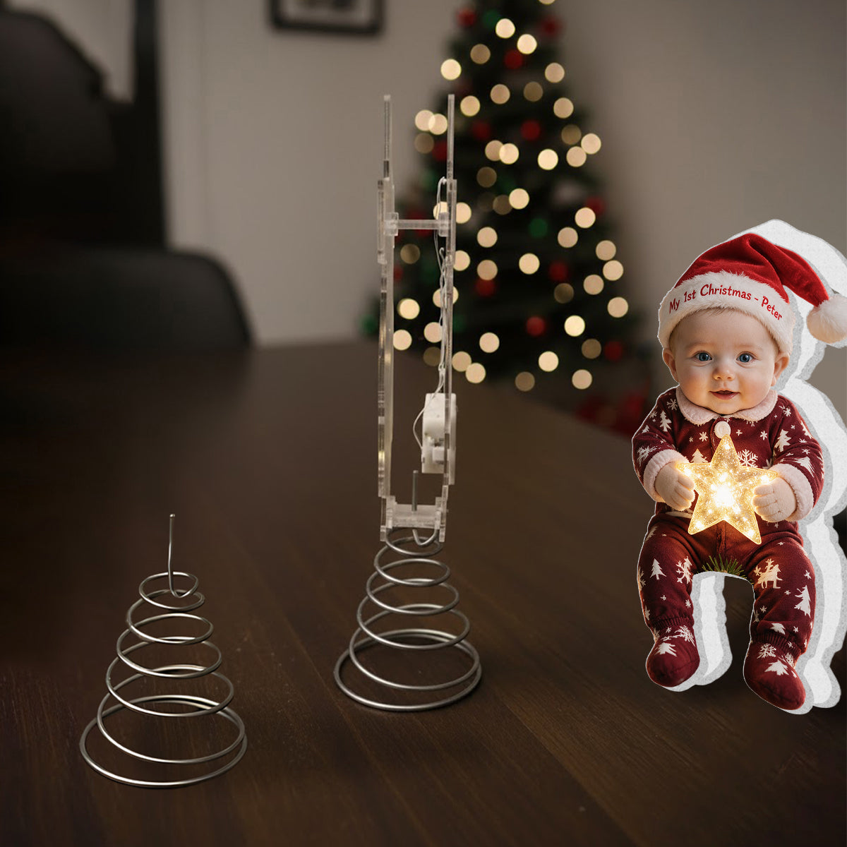 Personalized Christmas Black Little Girl LED Light Tree Topper for Daughter Granddaughter Niece