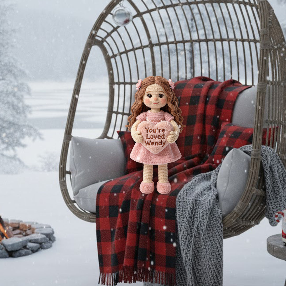 Personalized Christmas Black Christmas Baby Girl Gingerbread Faux Fur Pillow Gift for Kids