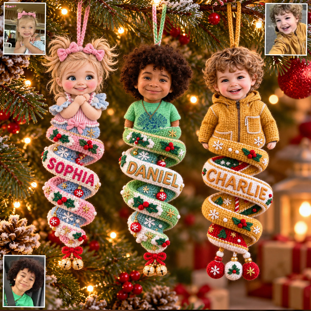 Custom Photo Christmas Little Boy Plush Ornament - Kid Holiday Gift for Son Grandson Nephew