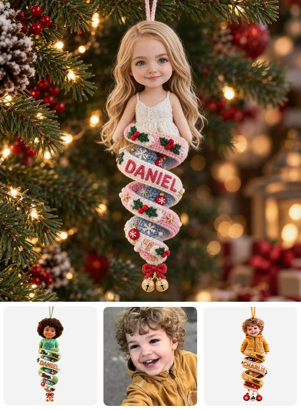 Custom Photo Christmas Little Girl Plush Ornament, Gift for Daughter Granddaughter Niece