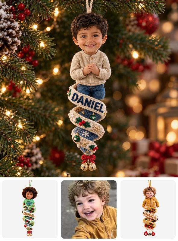 Custom Photo Christmas Latino Little Boy Plush Ornament, Son Grandson Nephew Gift