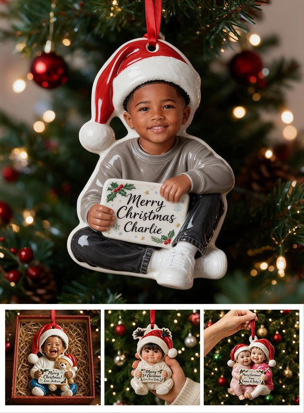 Personalized Christmas Black Little Boy 3D Ornament Custom Keepsake Gift