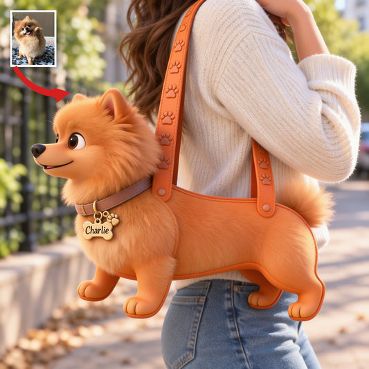 Personalized Fluffy Golden Tan Pomeranian Custom Shaped Tote Bag Dog Lover Gift
