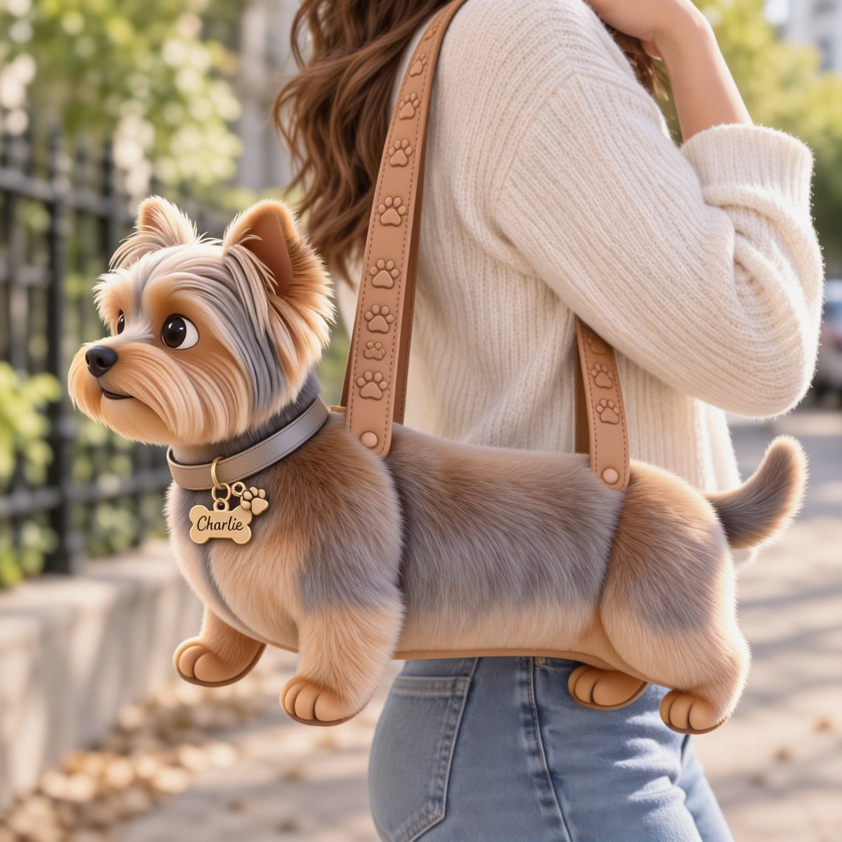 Personalized Long Coat Yorkshire Terrier Shaped Tote Bag Dog Lover Gift