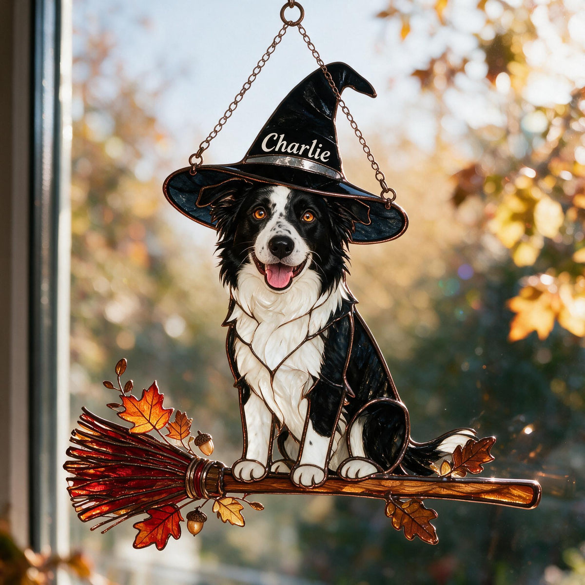 Personalized Halloween Border Collie 3D Printed Glass Suncatcher