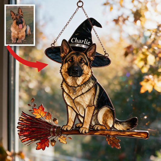 Personalized Halloween Black and Tan Adult German Shepherd 3D Glass Suncatcher Decor Gift
